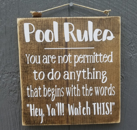 Pool Rules Wood sign